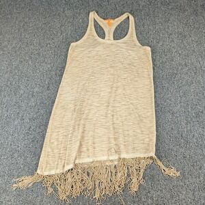 Anama Boho Fringe Racerback Tank Top Women Small Tan Beige Slub Knit Y2K